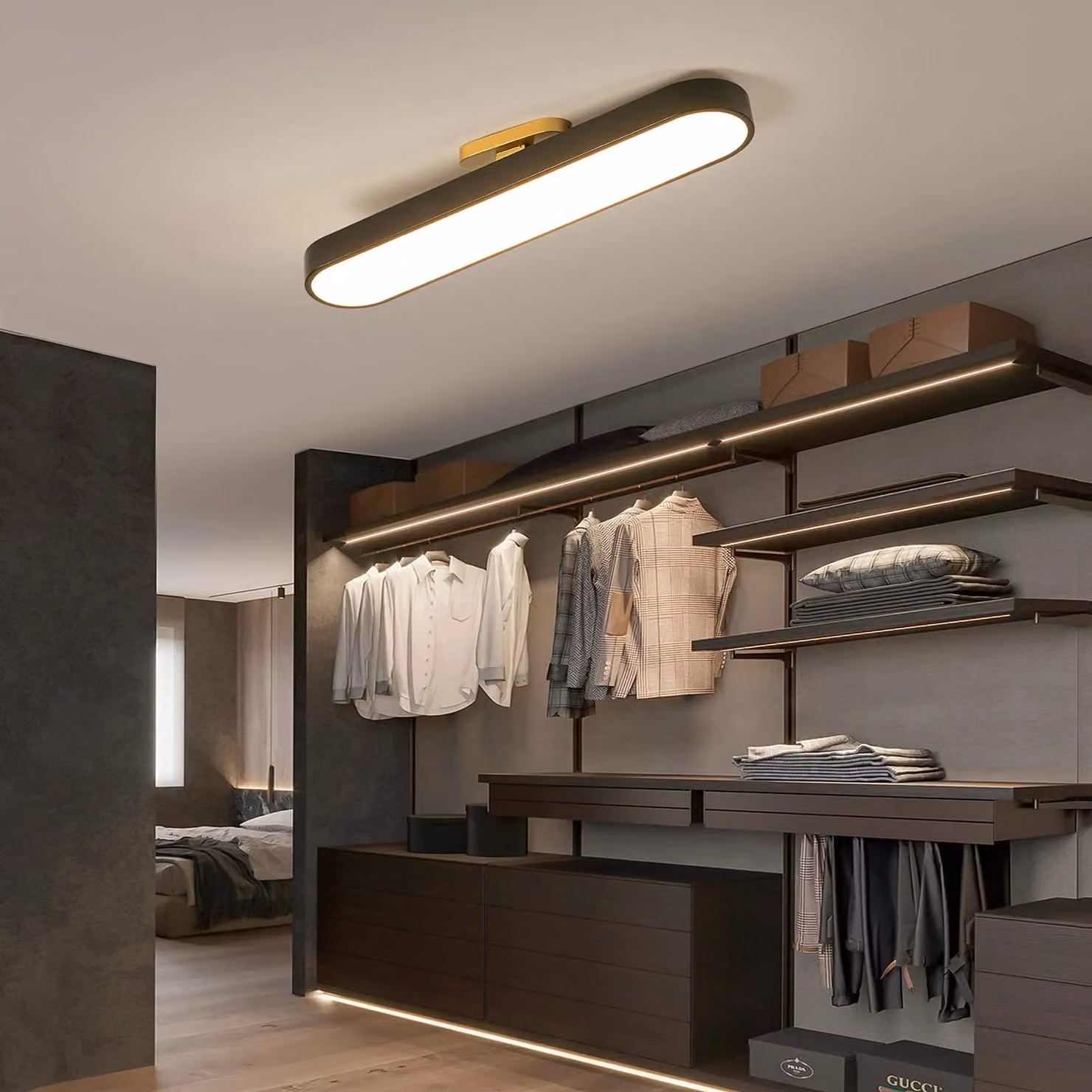 Garwarm 24W Black Wraparound Acrylic Linear LED Dimmable Ceiling Lamp with Remote Control – 2