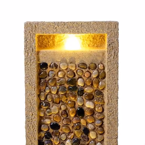 Teamson Home Brown Outdoor Water Feature Tall Waterfall Fountain with Warm LED Lights and Layered Rock Design, H: 91.95 cm x W: 21.59 cm x D: 21.59 cm – 6