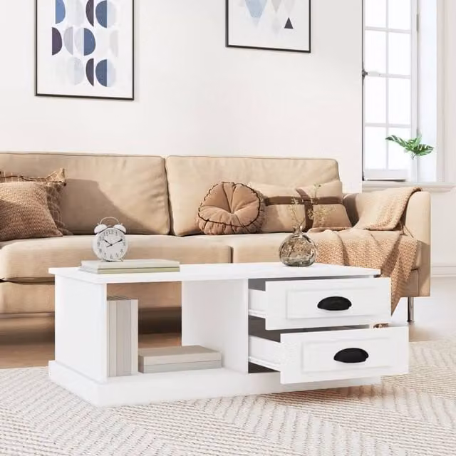 Berkfield Home Modern White Decorative Coffee Table W/D/H: 90 x 50 x 35 cm