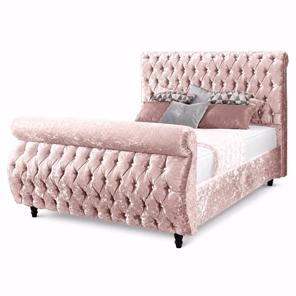 Stratus Interiors Majestic Swan Luxury Roll Top Bed Frame in Pink, Single, W/D/H: 90 x 190 cm – 2