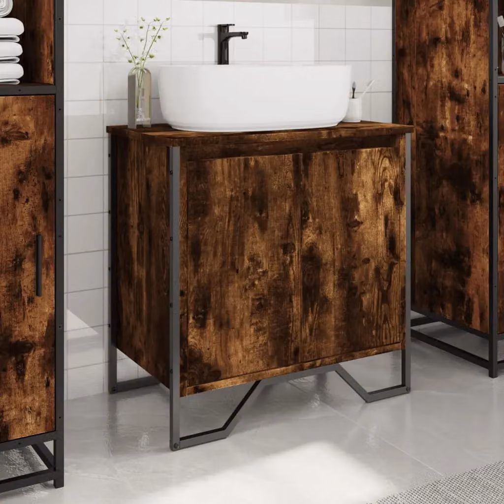 Berkfield Home Smoked Oak Bathroom Sink Cabinet, W/D/H: 60 x 35 x 60 cm – 3