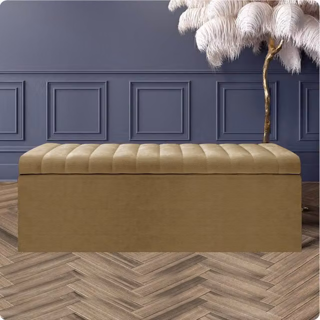 R&M Furnishers Safar Naples Ottoman Storage Box, Striped Upholstered Blanket Chest and End of Bed Bench in Dark Grey and Brown