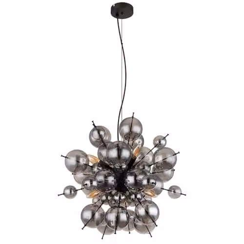 Globo Lighting Udo Sphere Pendant Light with Smoke Glass Shade and Black Metal Finish, 6x E14, Diameter: 55 cm – 1