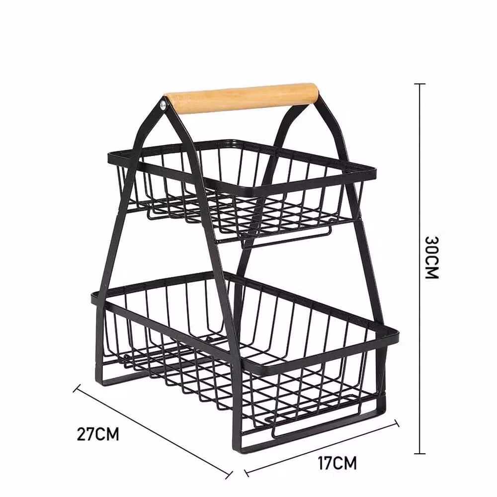 Kelvenix 2 Tier Kitchen Fruit Holder and Storage Basket Rack in Black Metal – 2