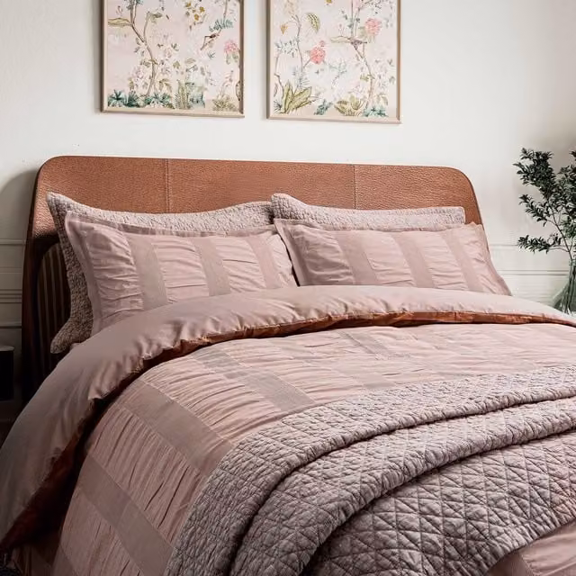 Bedeck of Belfast Pink Woven Waffle Stripe Cotton Double Duvet Cover and Pillowcase Set, 140 x 200 cm – 1