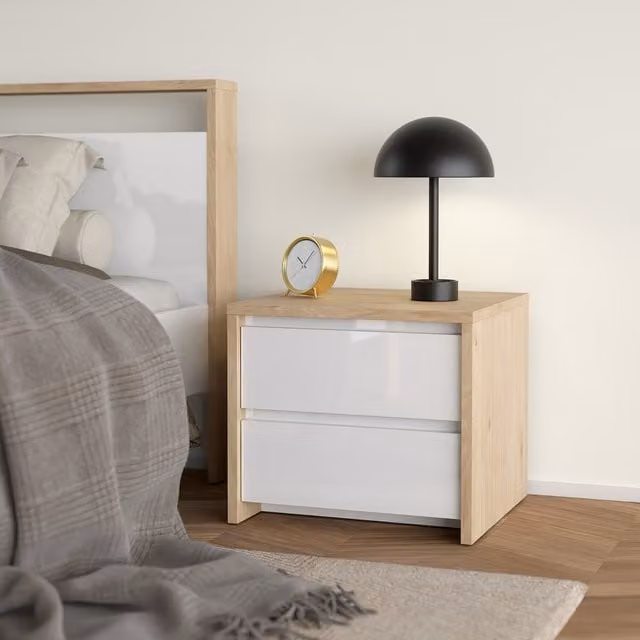 Furniture To Go Lumo Nightstand in Jackson Hickory Oak and White