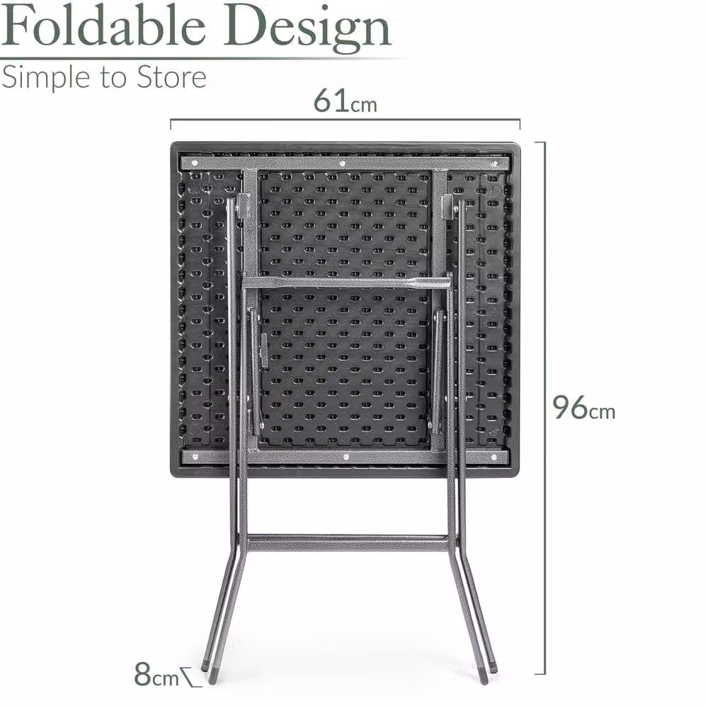 Christow Black Rattan Effect Folding Bistro Table for Garden and Patio, W/D/H: 61 x 61 x 74 cm – 3