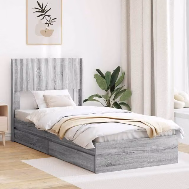 Berkfield Home Grey Sonoma Bed Frame with Headboard and Side Compartment Storage, W: 75 cm, L: 190 cm