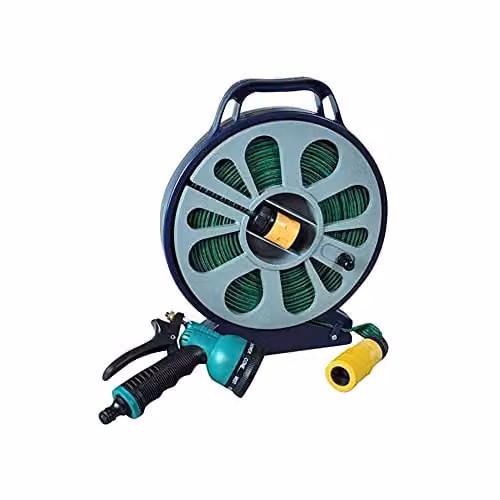 Kingfisher 15 m Lay Flat Garden Hose Pipe with Storage Cassette in Green