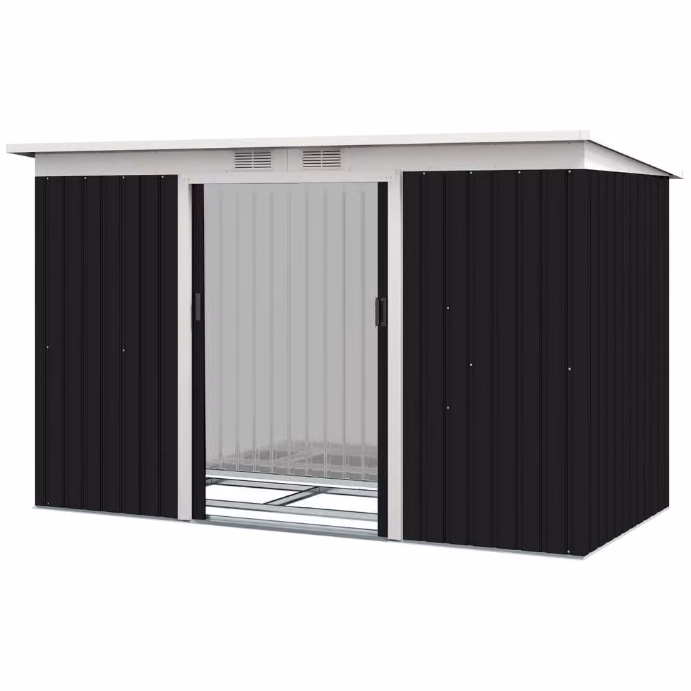 Rolipo Metal Garden Shed with Foundation Kit and Window, Dark Grey, W: 274.3 cm, D: 121.9 cm, H: 188.0 cm – 2