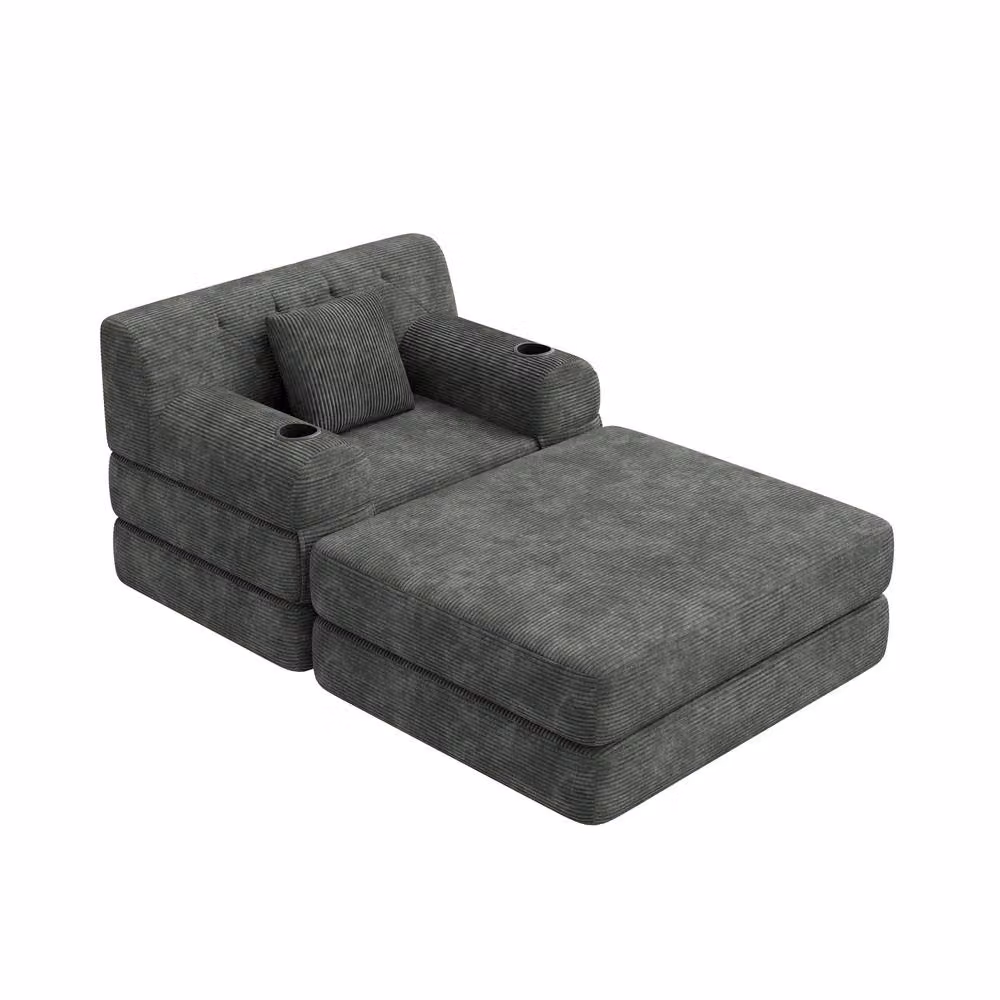 BTM Cord Sleeper Chair and Ottoman with Cup Holders and Side Pockets, Dark Grey – 5