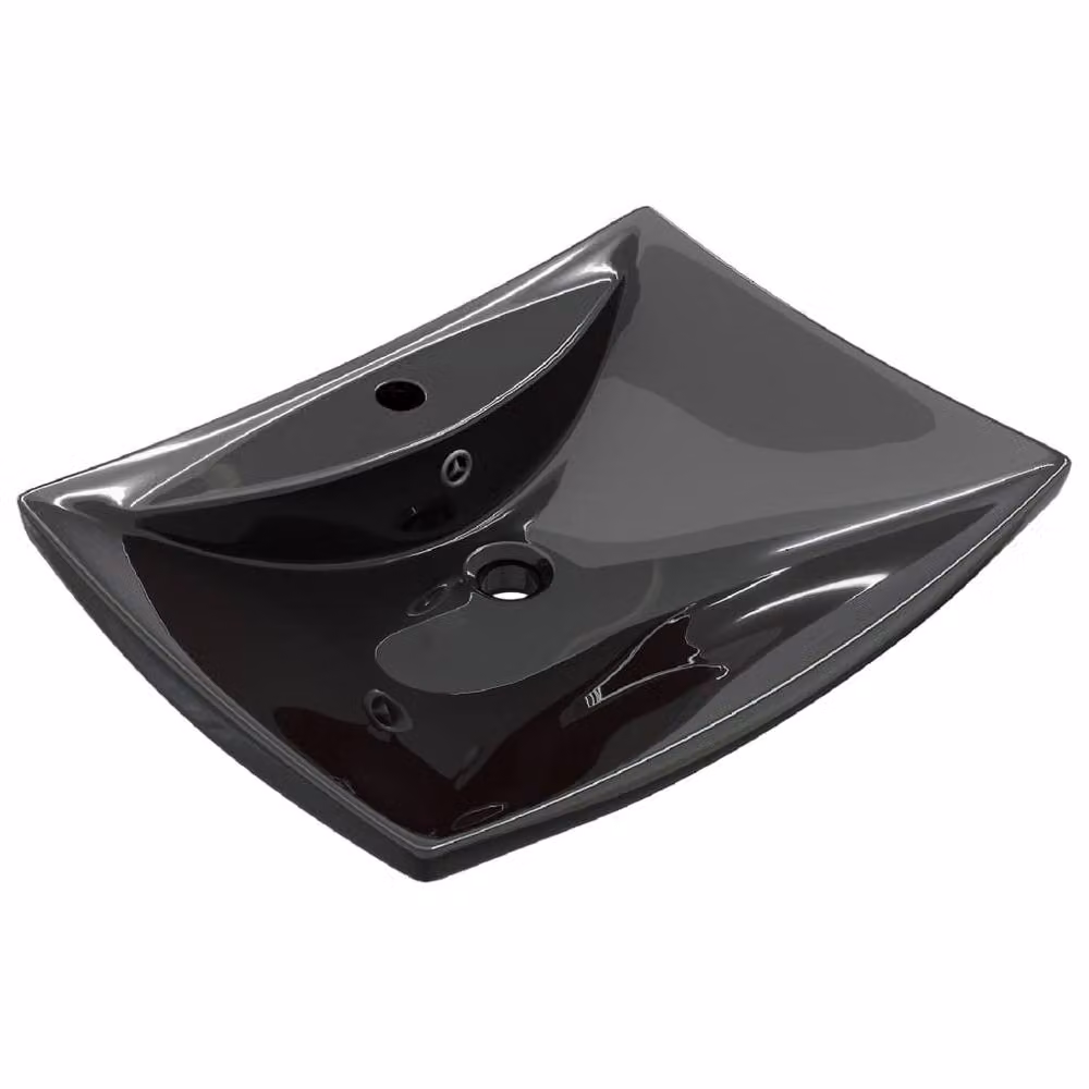 Berkfield Home Elegant Black Luxury Ceramic Rectangular Countertop Basin with Overflow W: 60.0 cm, D: 44.0 cm, H: 17.0 cm – 3