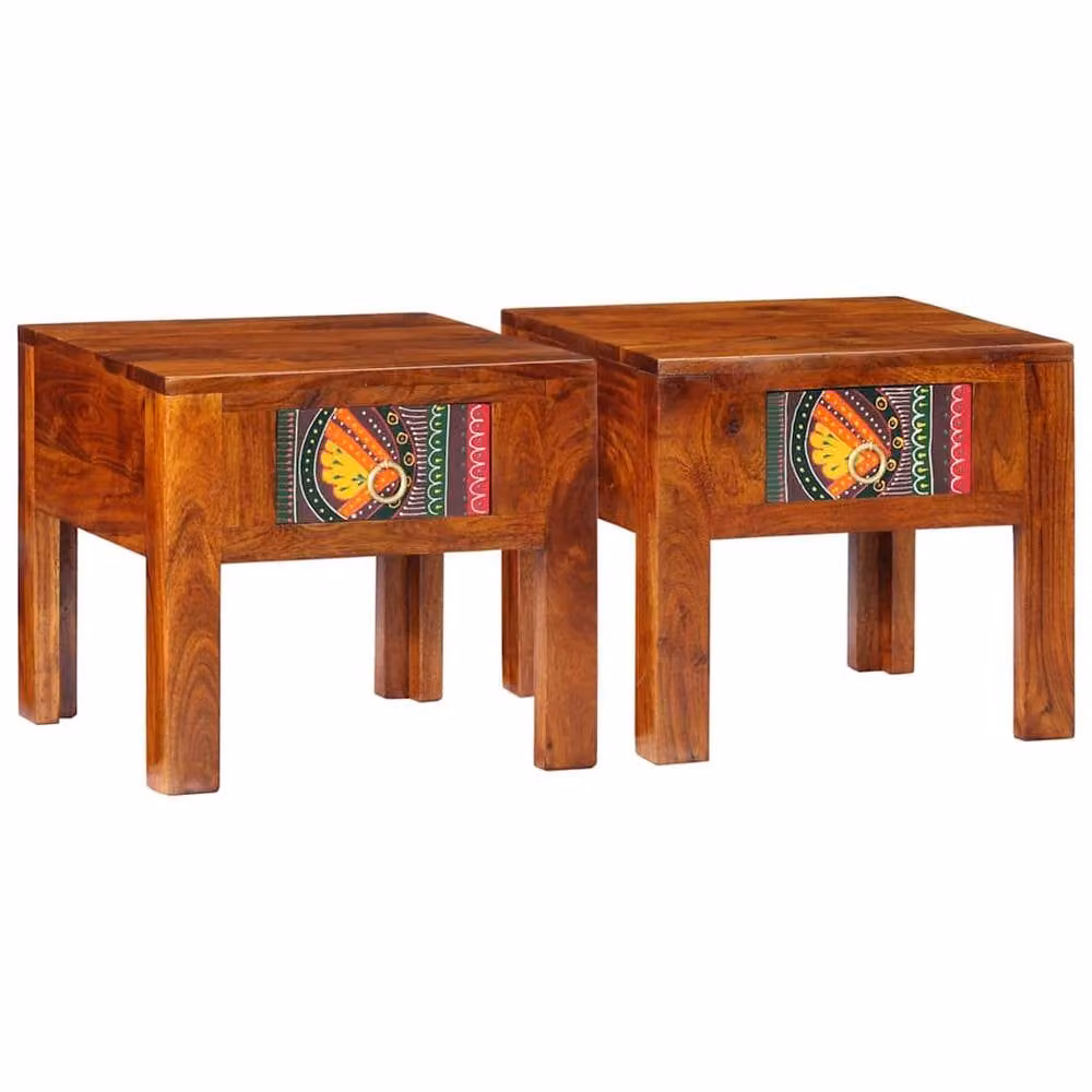 Berkfield Home Set of 2 Stylish Acacia Wood Bedside Cabinets in Brown, W/D/H: 40 x 40 x 36 cm – 1
