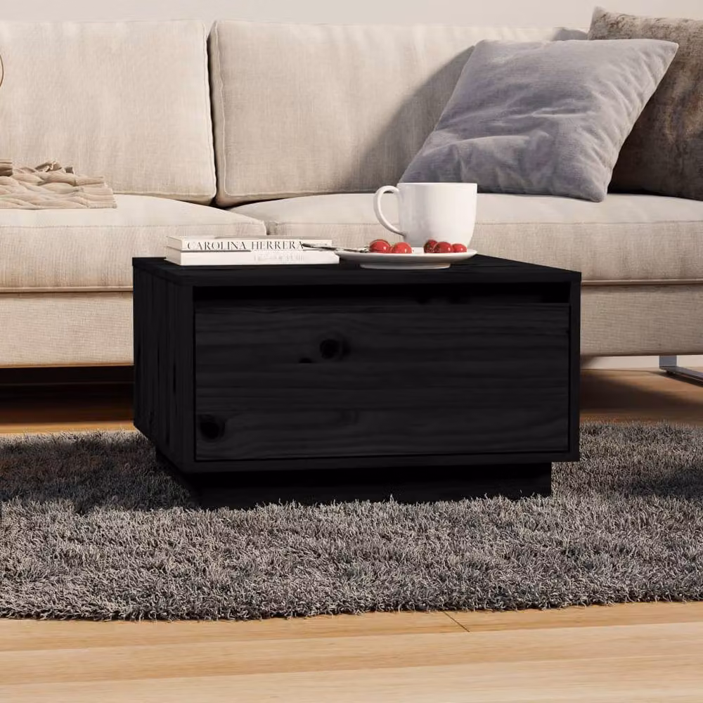 Berkfield Home Decorative Black Solid Wood Pine Coffee Table W: 56 cm, D: 56 cm, H: 32 cm – 2