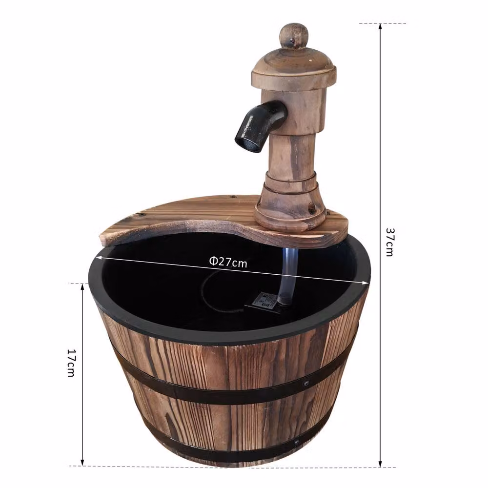 Outsunny Rustic Wood Barrel Tabletop Water Fountain in Brown and Beige – 2