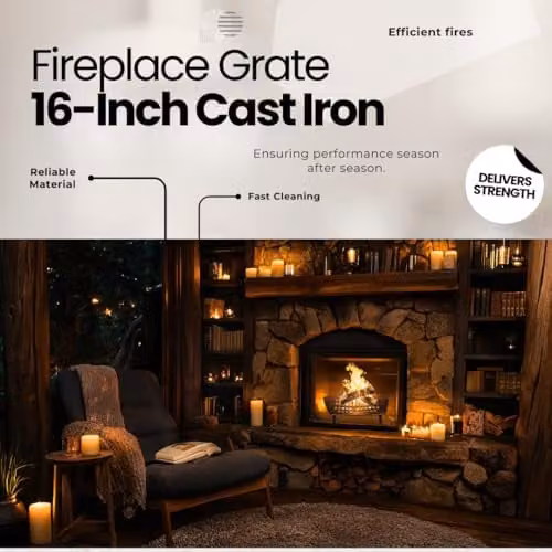 Almineez Black Cast Iron Fireplace Grate for Coal and Logs, W: 40.64 cm, D: 45.0 cm, H: 10.0 cm – 6