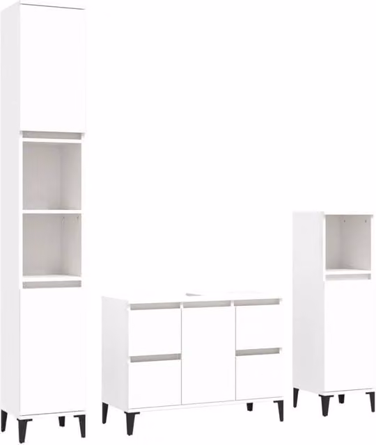 Berkfield Home 3 Piece Modern White Matt Bathroom Furniture Set with Tall Cabinet and Hinged Doors – 1