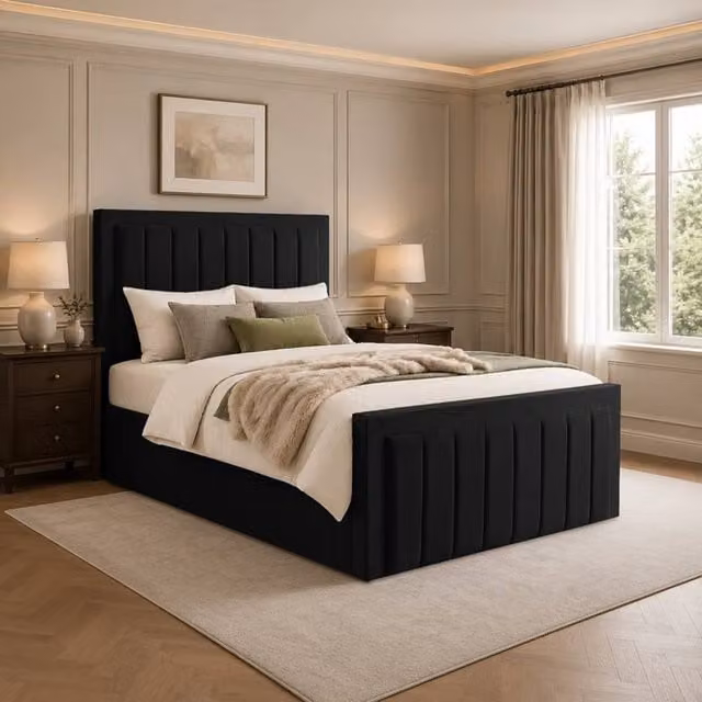 Desire Deco Lucia Ottoman Storage Bed Frame in Black Plush Velvet, Super King, W: 200 cm x D: 200 cm