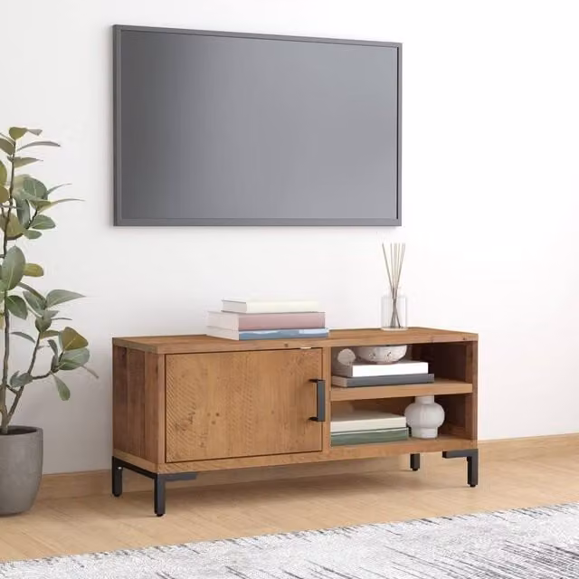 Berkfield Home Industrial Brown Solid Pinewood TV Cabinet W: 90 cm, D: 30 cm, H: 40 cm – 1