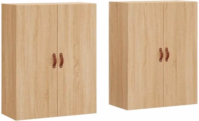 Berkfield Home Wall Mounted Cabinets, 2 Piece Set in Sonoma Oak and Beige, W/D/H: 69.5 x 34 x 90 cm