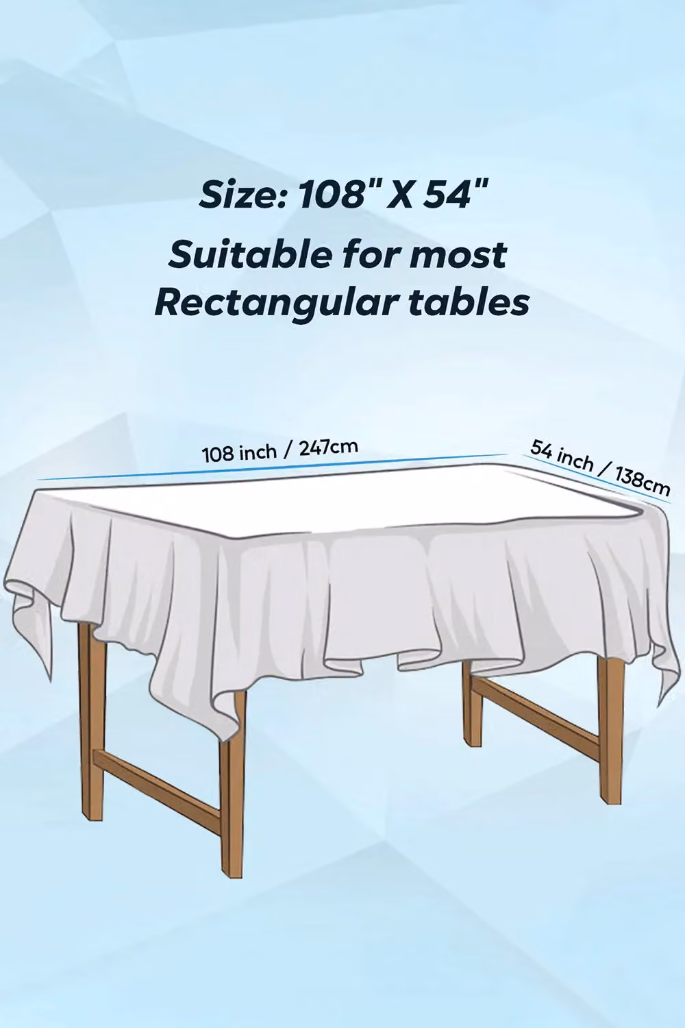 Neel Blue Plain White PVC Rectangular Tablecloth, W: 138 cm, L: 247 cm