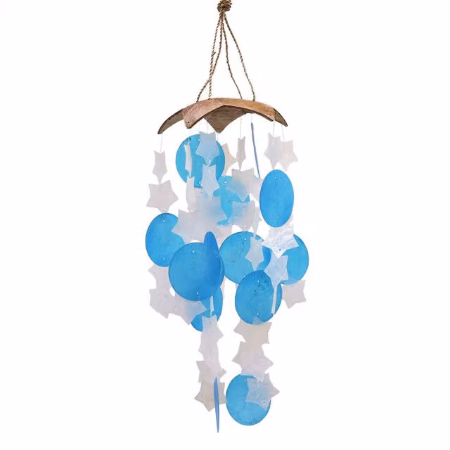 KDMK Blue Coconut Capiz Windchimes and Stars, 30 cm