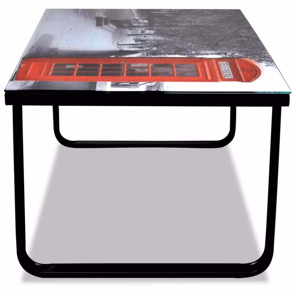 Berkfield Home Elegant Coffee Table with Telephone Booth Printing Glass Top in Black and Multicolour – 2