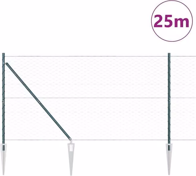 Berkfield Home Green Powder-Coated Steel Hexagon Fence, H: 140 cm x W: 25 m