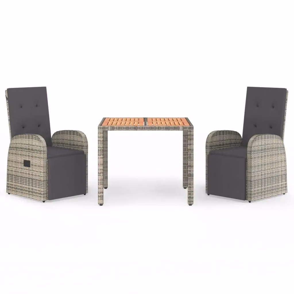 Berkfield Home 3 Piece Grey Poly Rattan and Solid Acacia Wood Garden Dining Set – 2