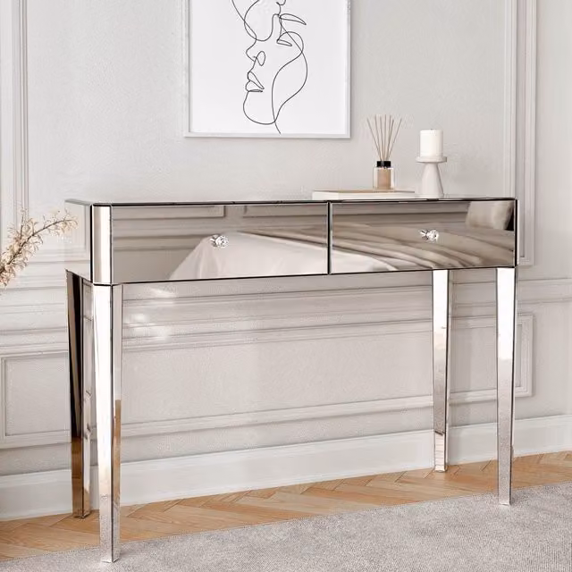 Carme Silver Mirrored Dressing Table and Console Table with Glass Top