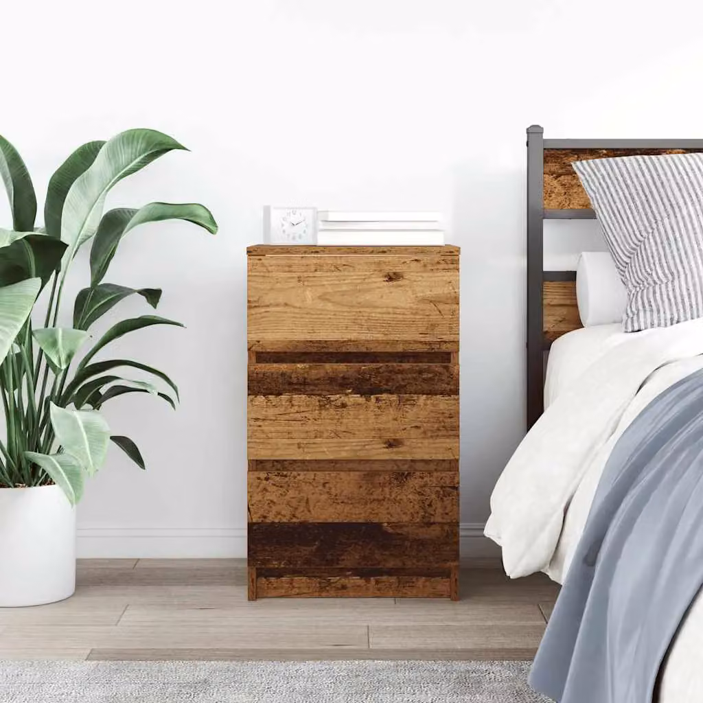 Berkfield Home Bedside Cabinet with 3 Drawers in Brown Old Wood, W/D/H: 39 x 35 x 65 cm – 3