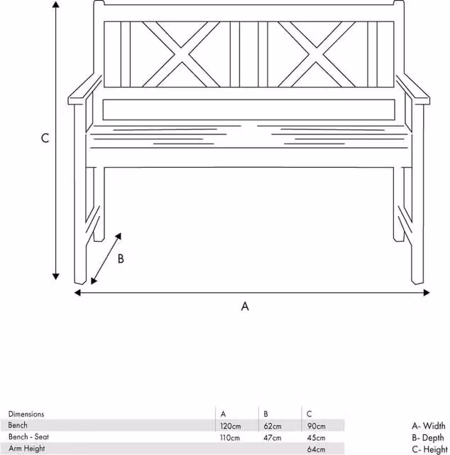 Pacific Lifestyle 2 Seater Acacia Wood Bench in Brown, W: 120 cm, H: 90 cm