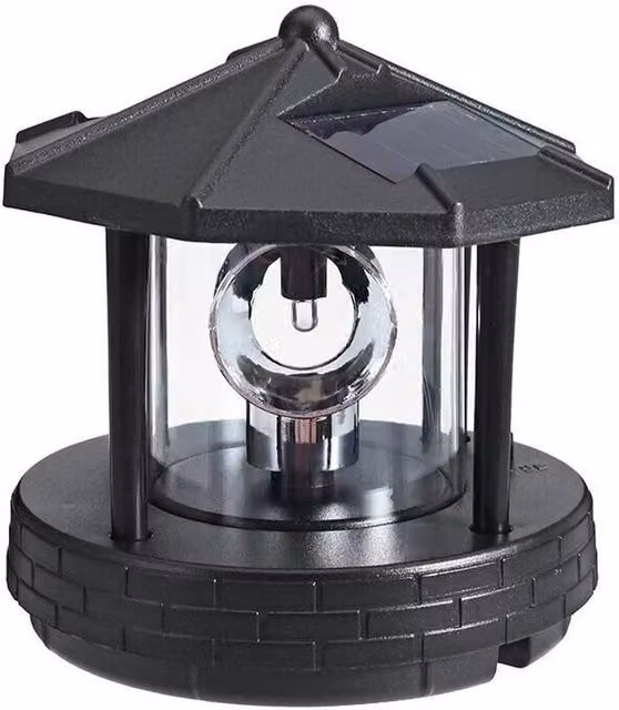 NESTLUNE LED Solar Powered Lighthouse 360 Degree Rotating Garden Lamp in Black