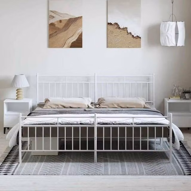 Berkfield Home Metal Bed Frame with Headboard and Footboard, White, W/D/H: 193 x 91 x 198 cm
