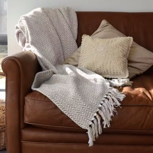 Allure Bath Fashions Chevron Herringbone Cotton Throw Blanket, Beige, W: 150 cm, D: 200 cm – 2