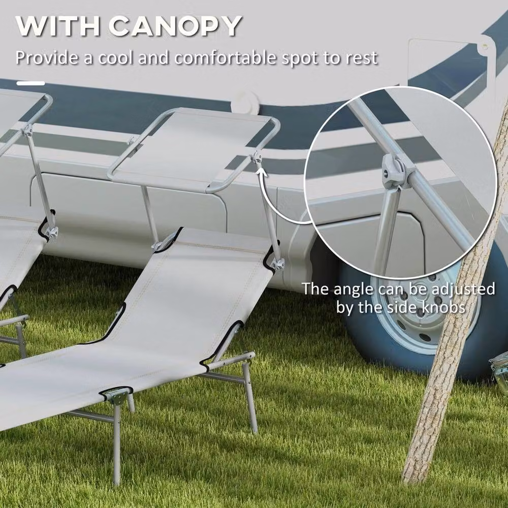 NESTLUNE Set of 2 Folding Sun Loungers with Sun Canopy in Grey – 2