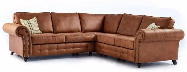 LUXURY LIFE Oakley L-Shape Corner Fabric and Synthetic Leather Sofa in Brown – 1