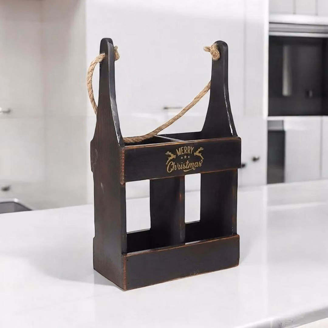 Minster 2 Bottle Wood Wine Holder, Black, W: 21 cm, D: 10 cm, H: 39 cm – 2