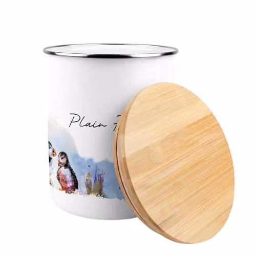 Purely Home Puffins Plain Flour Storage Canister, 2.7 l, Blue and White Enamel – 2
