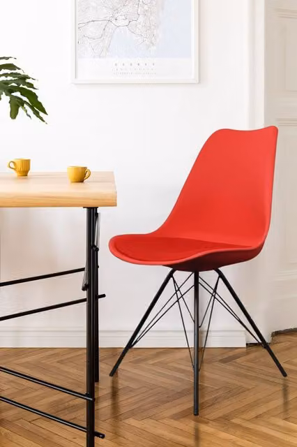 Fusion Living Soho Red Plastic Dining Chair with Black Metal Legs