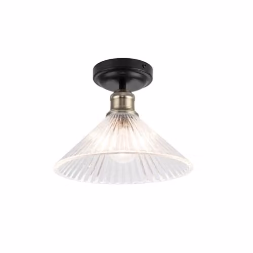 Cosylyte Bowley Classic Ribbed Glass Ceiling Flush Light, Matt Black, W/D/H: 24 x 24 x 18.5 cm, IP44, E27