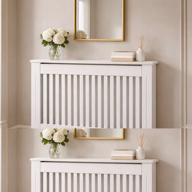 Home Treats Modern MDF Wooden Radiator Cover in White or Grey, Width: 112 cm