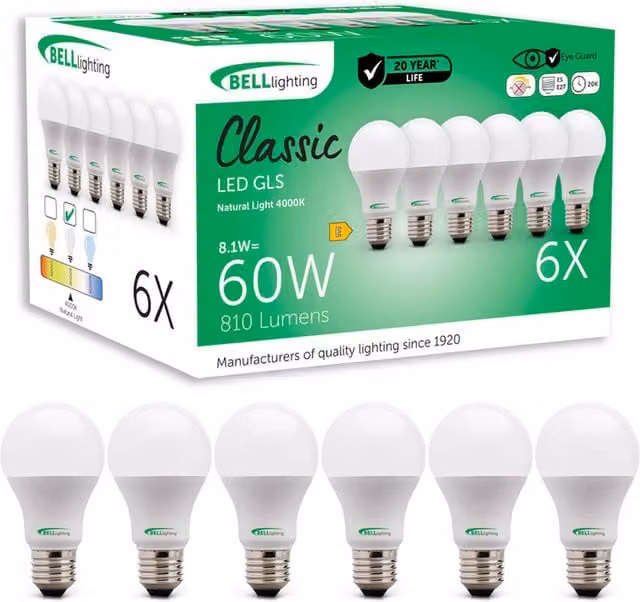 BELL Lighting E27 LED Globe Bulb, 8W, 810 Lumen, 4000K Natural White, Non-Dimmable