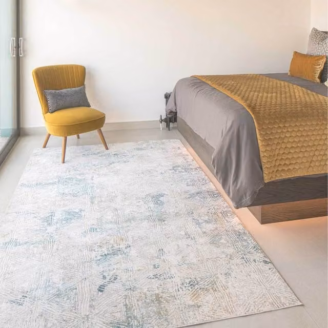 The Rug House Blue Abstract Geo Motif Modern Rectangular Living Area Rug W: 230 cm, D: 160 cm