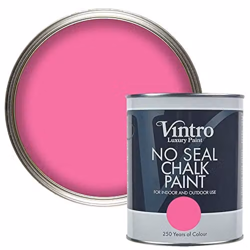 Vintro No Seal Chalk Paint in Hot Pink (Belladonna), 1 Litre, Matt Water-Based Paint for Wood and Metal Surfaces