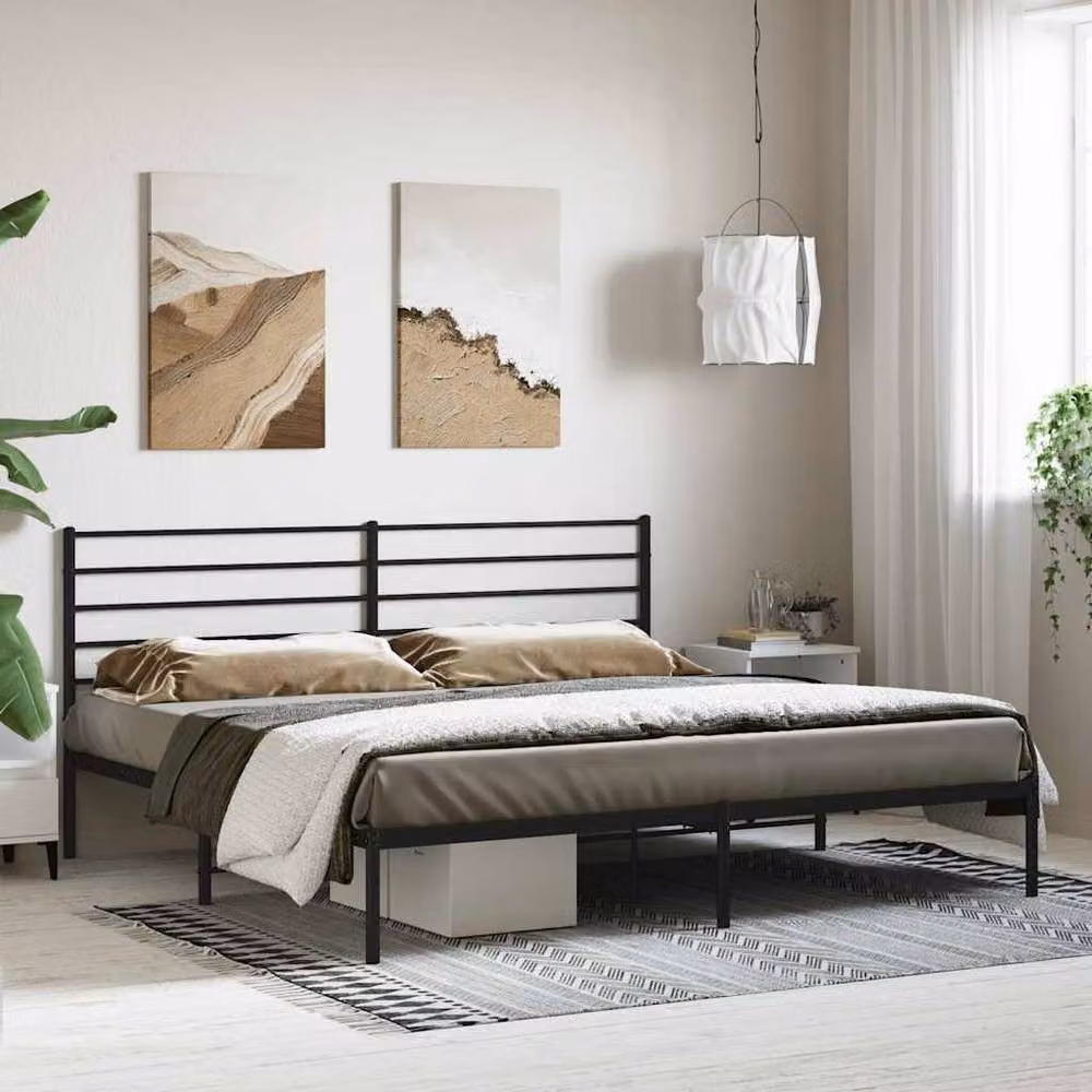 Berkfield Home Metal Bed Frame with Headboard in Black, 200 x 200 cm – 2