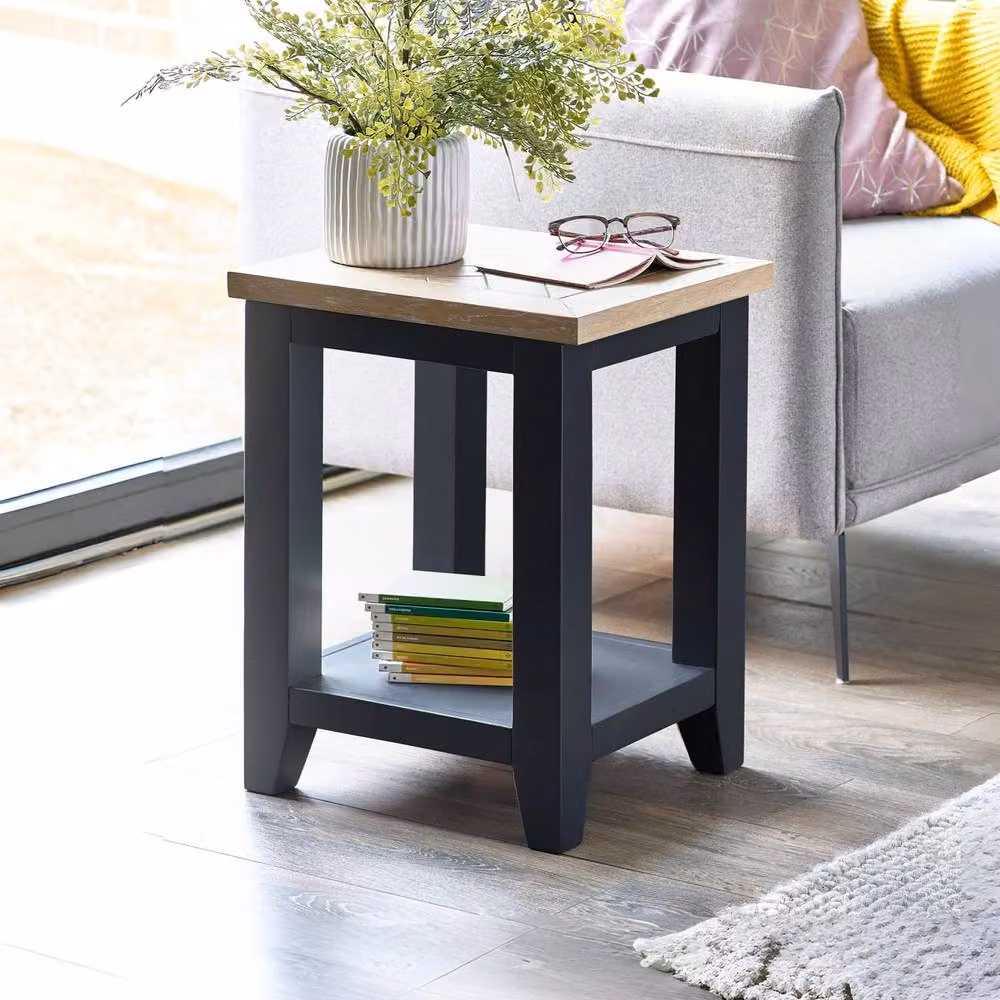 Cheshire Dunvegan Modern Square Lamp Table in Dark Grey and Oak – 2
