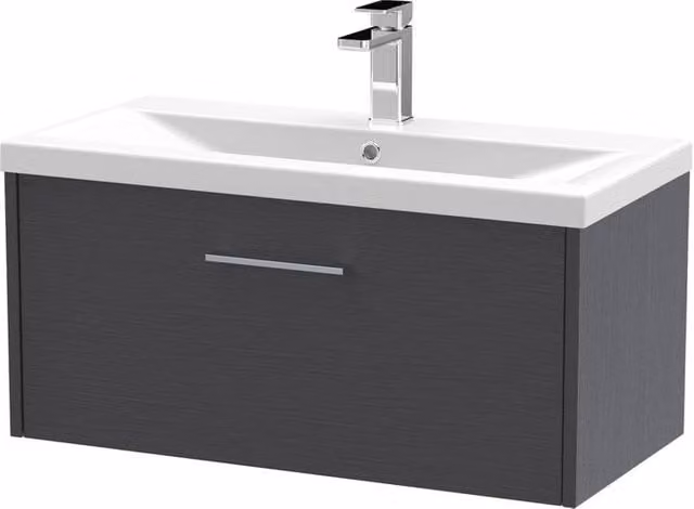 Balterley Winshill 1 Drawer Vanity Basin Unit, Dark Grey Woodgrain, Width: 80 cm