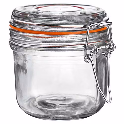 Argon Tableware Glass Storage Jars with Airtight Stainless Steel Clip Lid, 200ml, Set of 3 in Transparent and Orange – 2