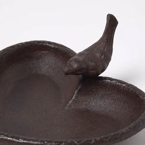 Homescapes Heart Shaped Cast Iron Bird Bath in Brown Rustic Style – 2